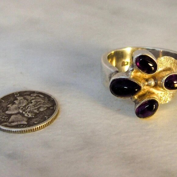 Vintage Sterling Silver Amethyst Ring Size 8 Modernist Brutalist Statement - Picture 4 of 6